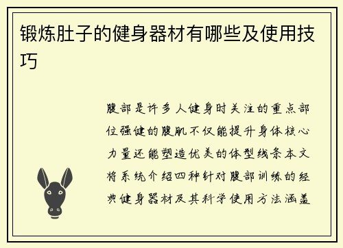 锻炼肚子的健身器材有哪些及使用技巧